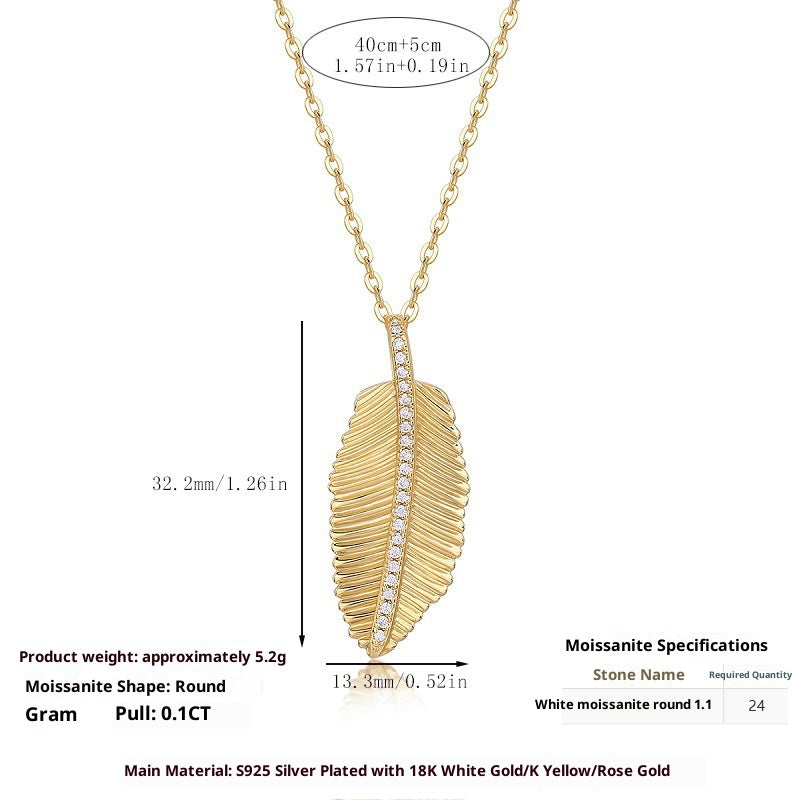 Moissanite 18K Gold-Plated Feather Necklace