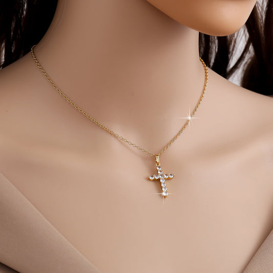 Zircon Cross Gold Plated Necklace