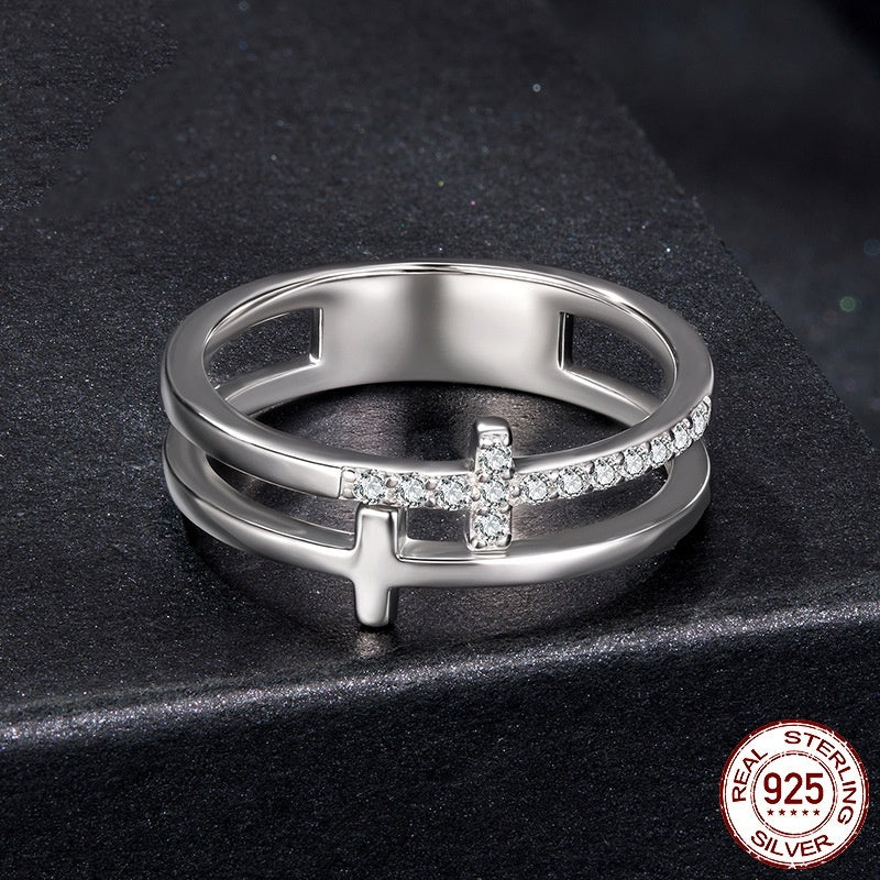 Sterling Silver Double Cross Ring