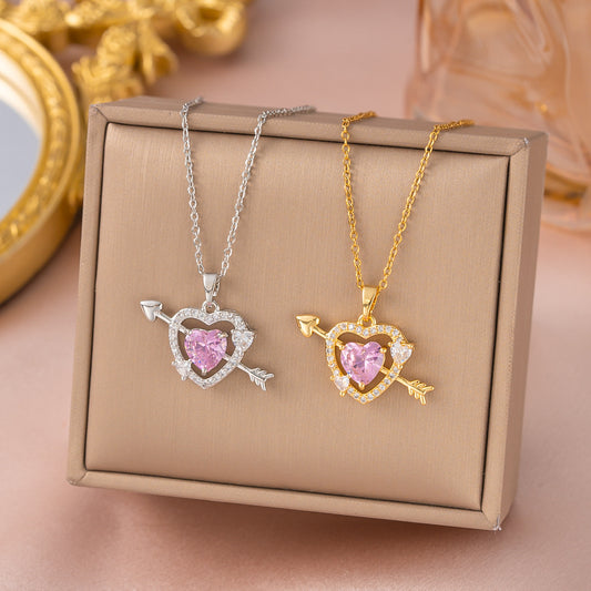 Cupid’s Heart Arrow Sparkle Necklace