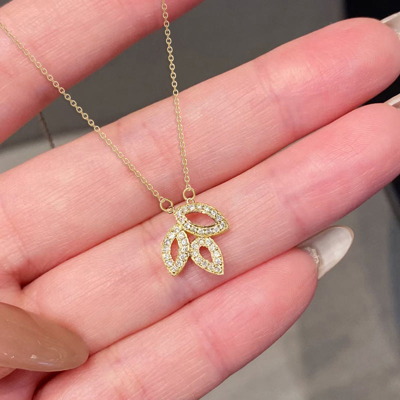 Delicate Triple Leaf Sparkle Necklace