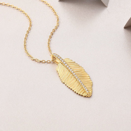 Moissanite 18K Gold-Plated Feather Necklace