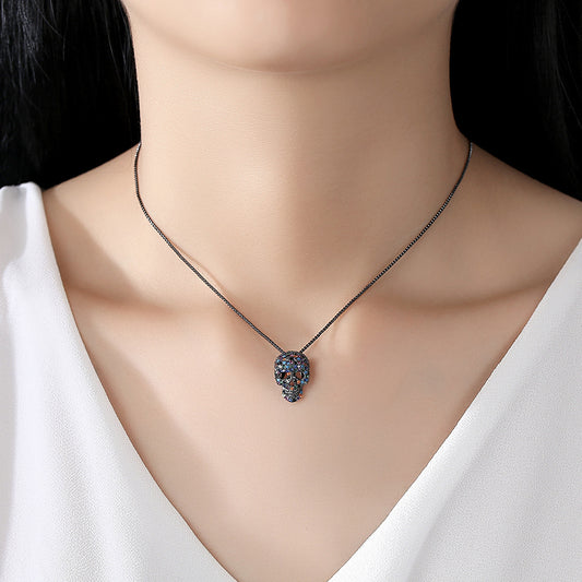 Midnight Crystal Skull Pendant Necklace